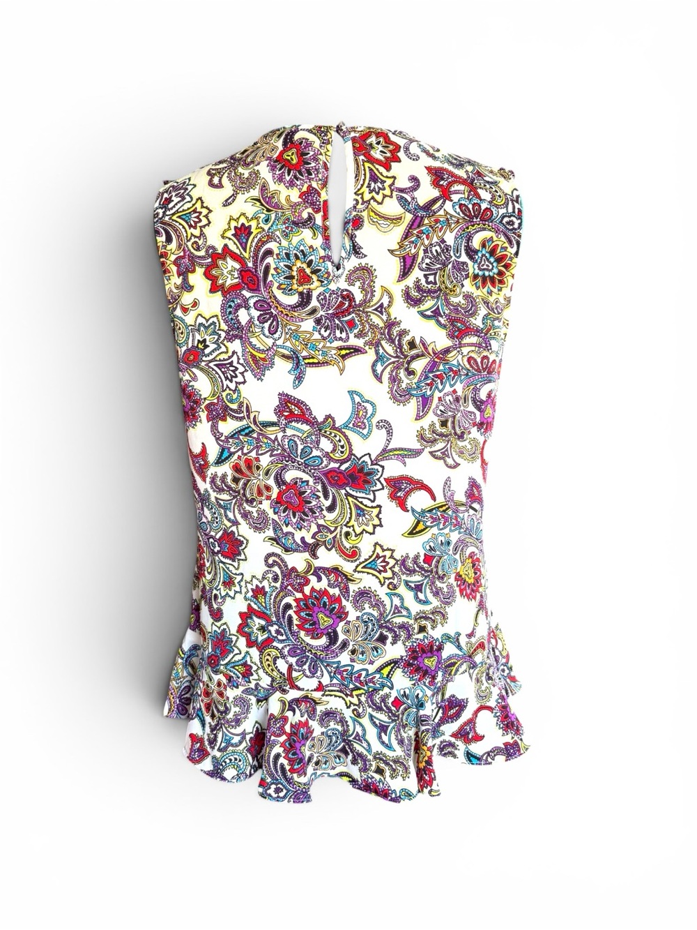 Banana Republic Cream Floral Paisley Sleeveless Blouse with Ruffle Cap - Picture 6 of 9